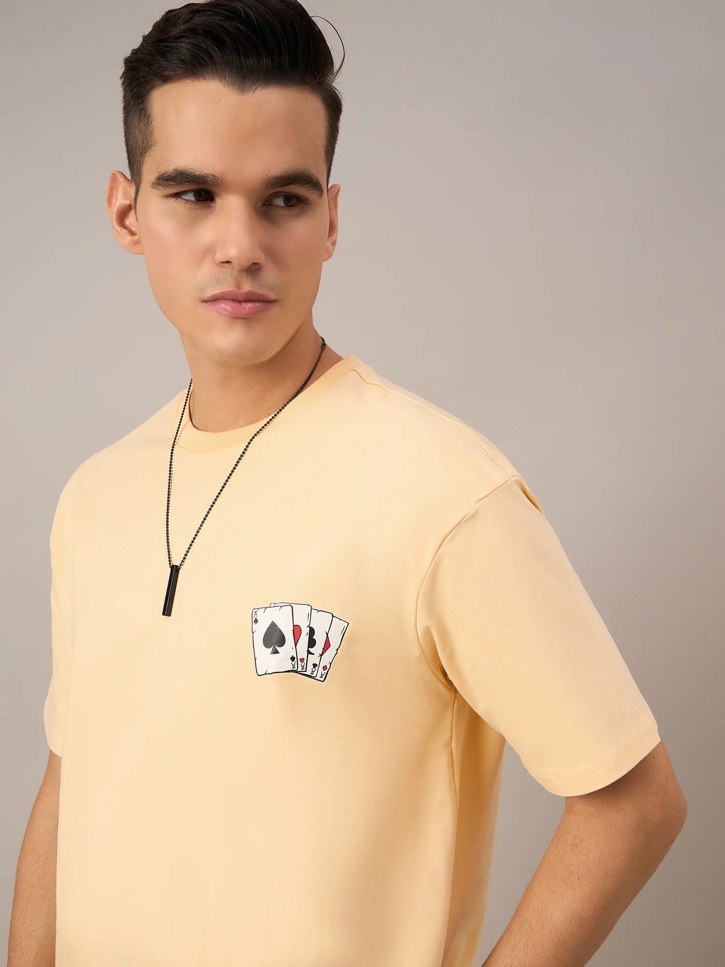 Men Printed Oversized T-shirt Yellow