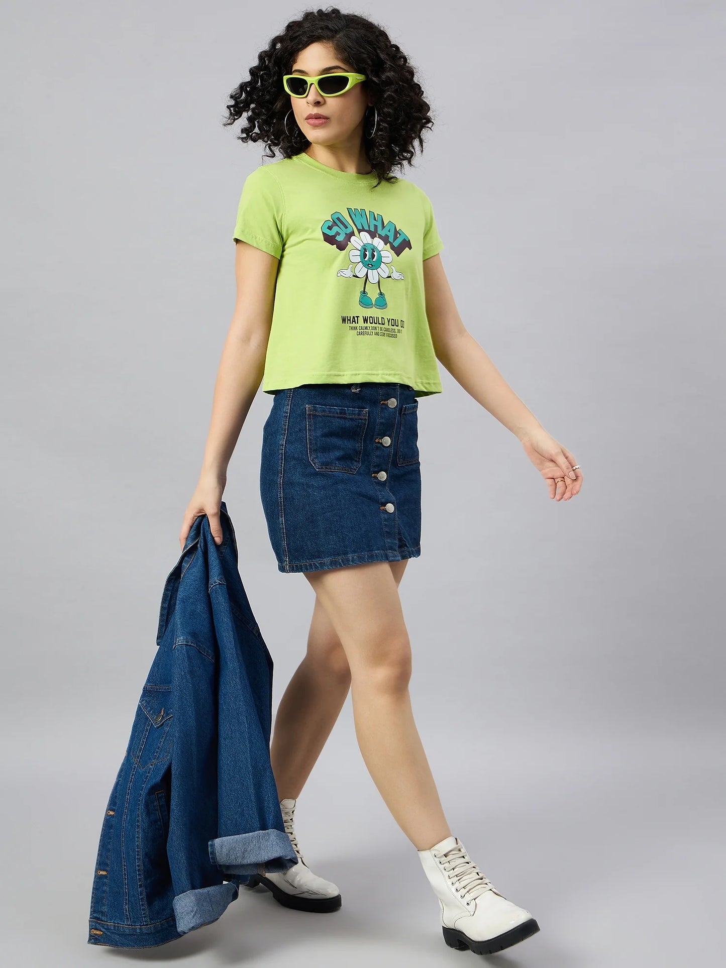 17-Women Printed Regular Fit T-shirt Green