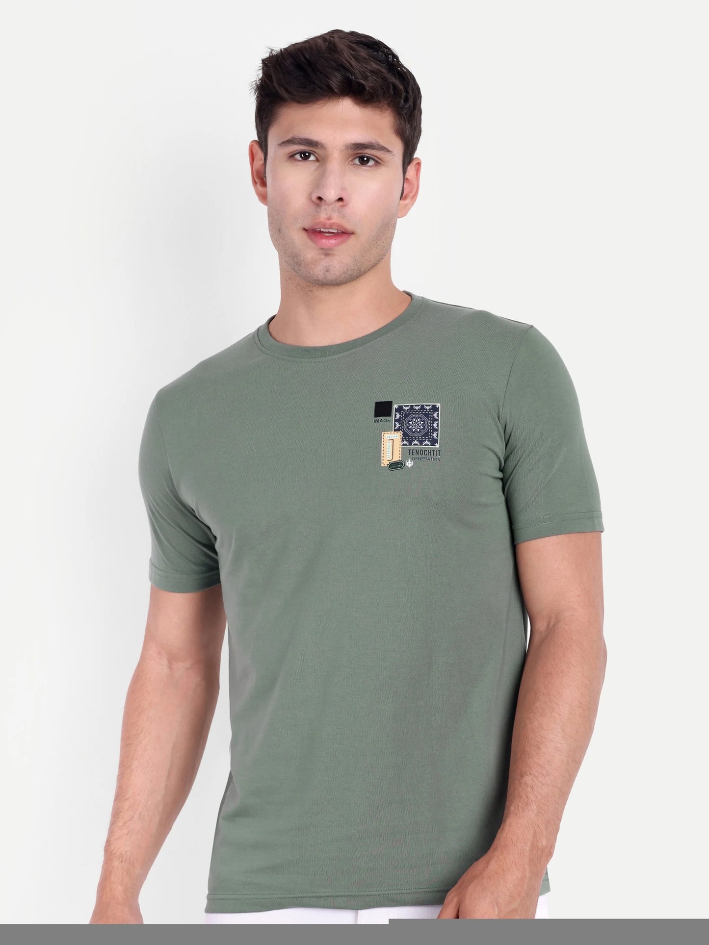 Men Printed Round Neck T-Shirt Green