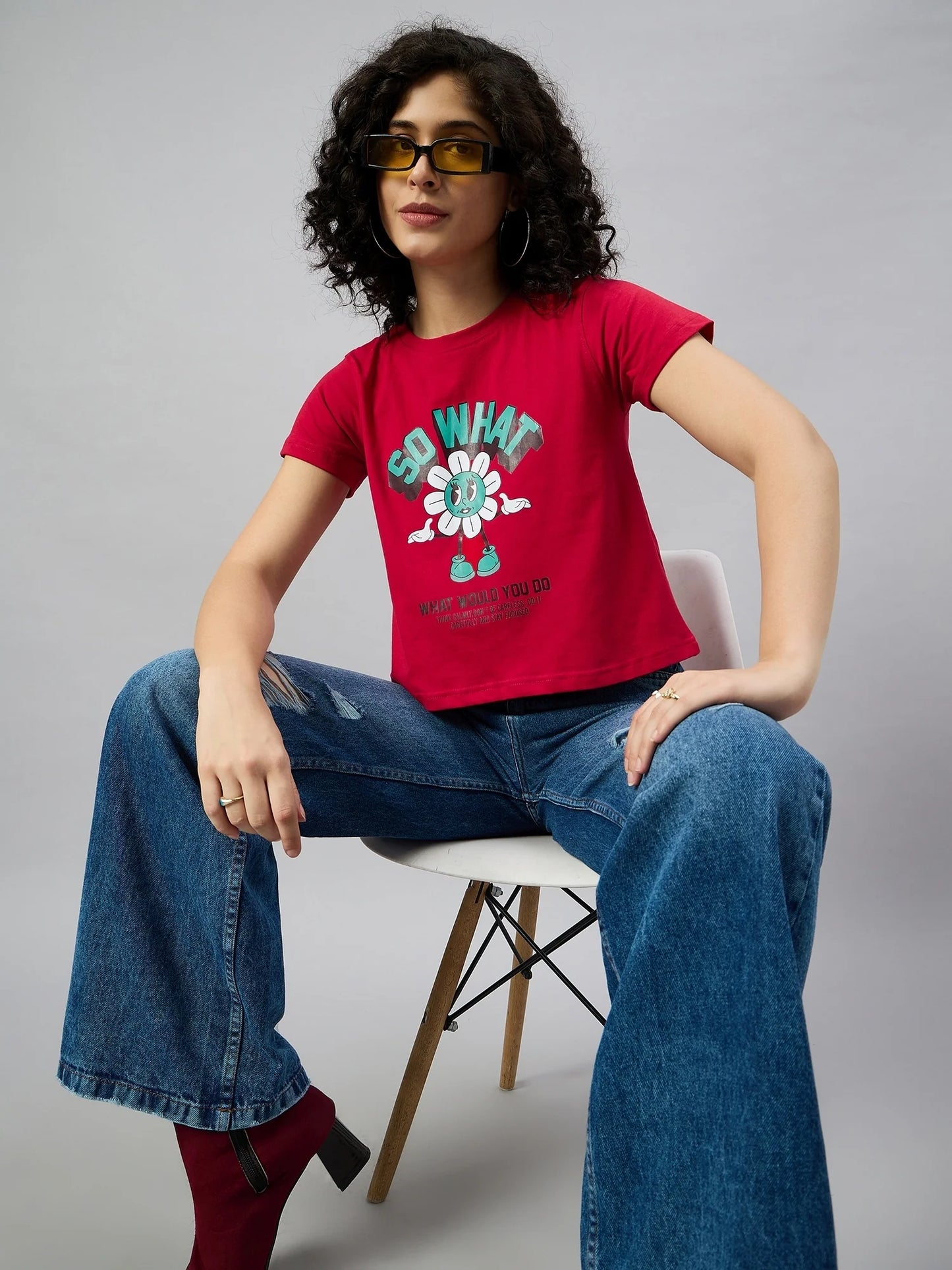 Women Printed Regular Fit T-shirt Red