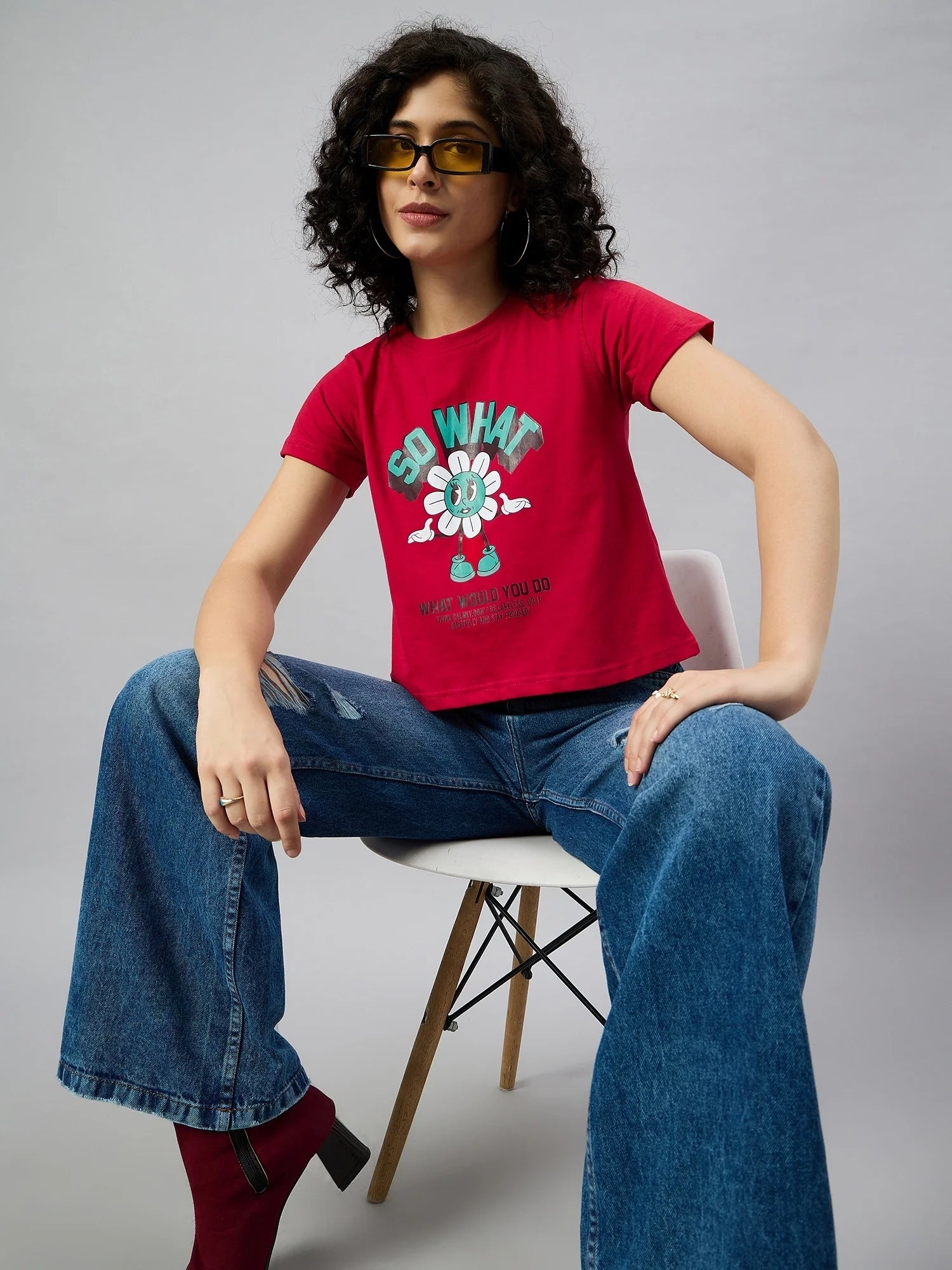 Women Printed Regular Fit T-shirt Red