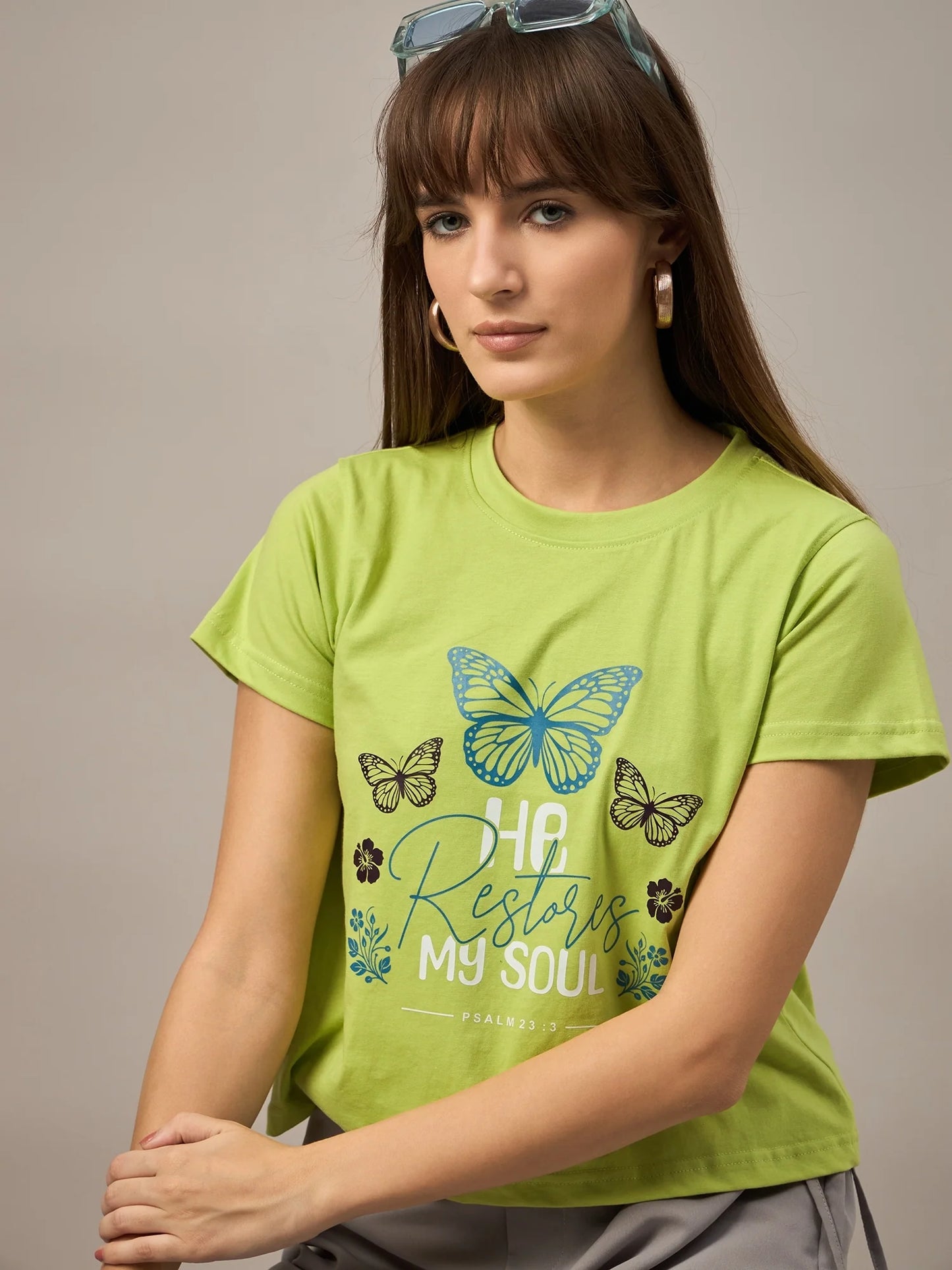 Women Printed Regular Fit T-shirt Green